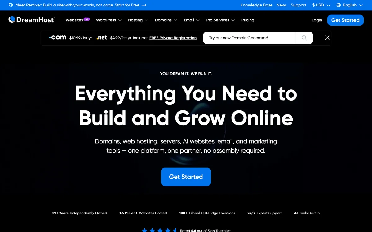 DreamHost homepage